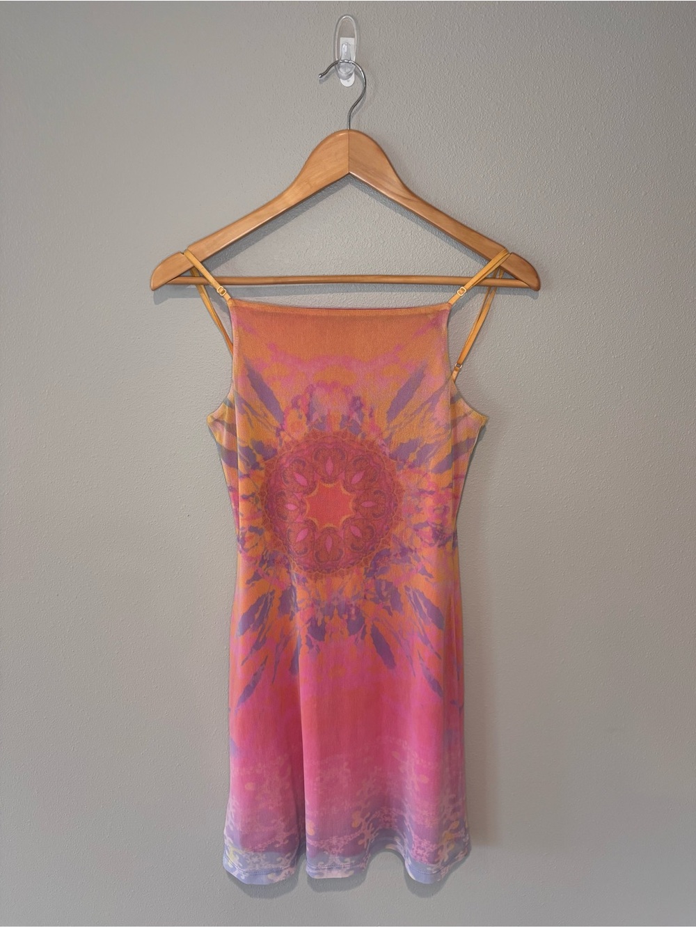 Vintage Y2K Forever 21 Pink and Orange Tie-Dye Mini Slip Dress